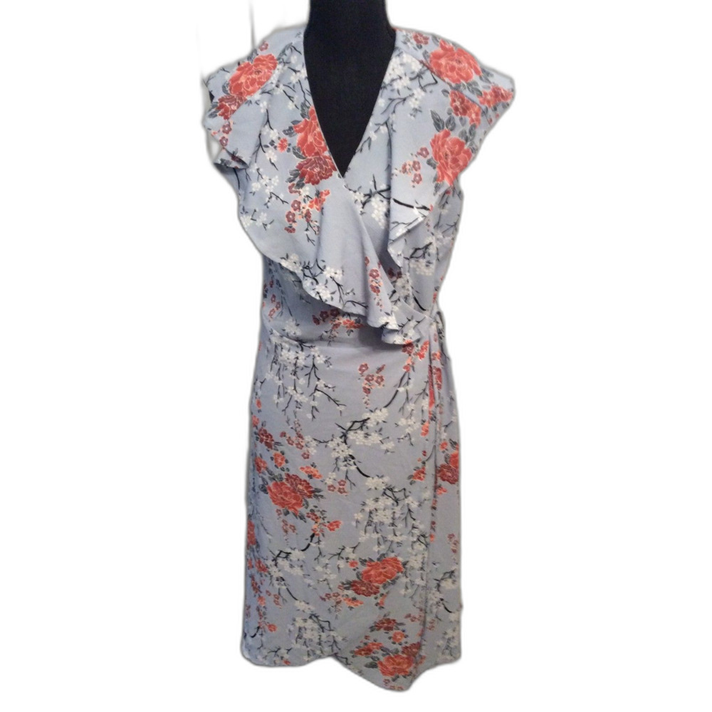 Blue Floral Sleeveless Wrap Dress Magnolia Skye Medium M